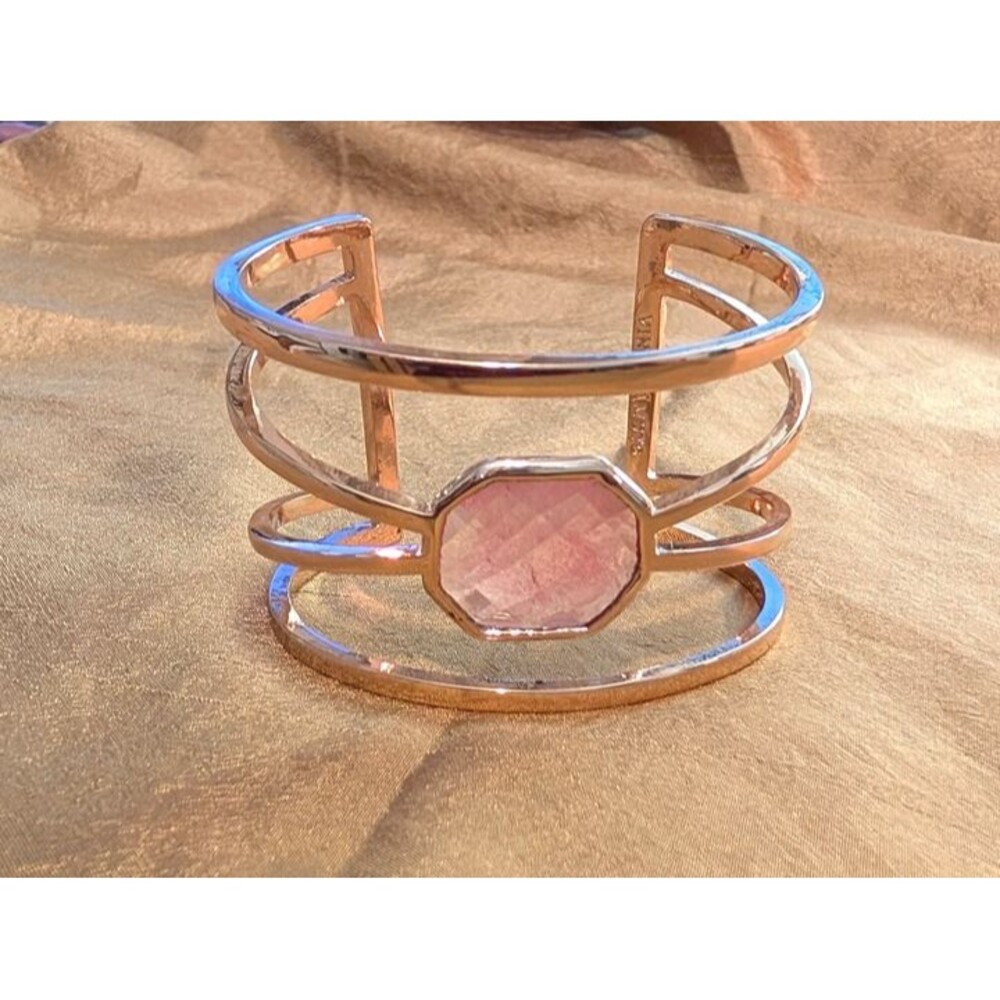 Signed Vince Camuto Wide Open-Cuff Bracelet with Pink Geometric Focal Point